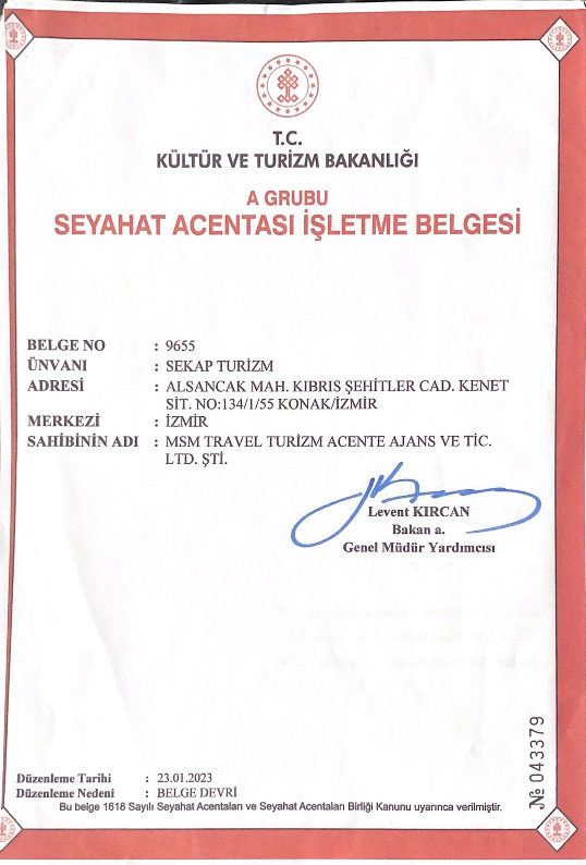 Sekap Turizm Sağlık Turizm Belgesi